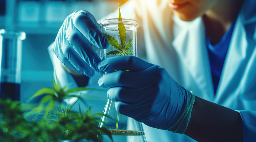 Lab worker with Cannabis plant